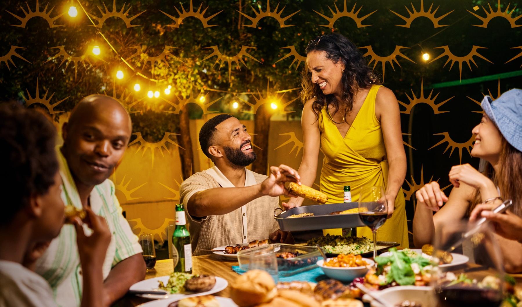 a group of people eating at a table